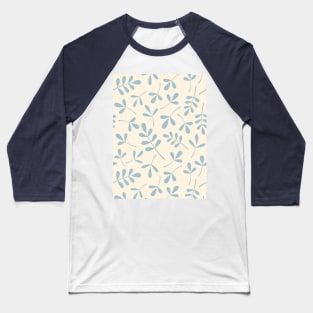 Assorted Leaf Silhouettes Blue on Cream Baseball T-Shirt